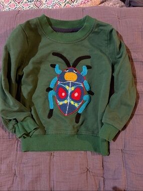 Kids Green Sweatshirt with Colorful Bug Applique